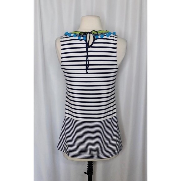 Anthropologie ONE SEPTEMBER Striped Tank Top Pom Poms Navy White Boho Small - Picture 8 of 13
